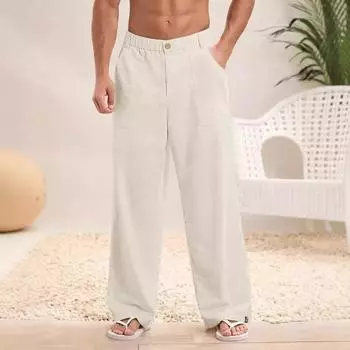 Новые однотонные мужские свободные брюки из хлопка и льна в китайском стиле M