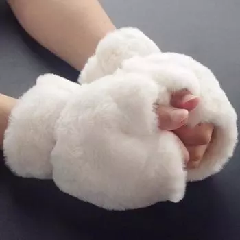 Новые однотонные перчатки без пальцев, зимние варежки, женские, из кроличьего бархата, внутри, арктический бархат, двухслойные, толстые, теплые перчатки One Size