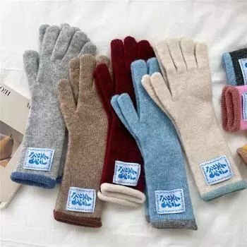Новые однотонные перчатки для женщин зимой, универсальные для студентов, симпатичные, с пятью пальцами, вязаные, для пары, с сенсорным экраном, милые, теплые, для велоспорта one size