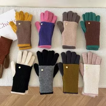 Новые однотонные перчатки для женщин зимой, универсальные для студентов, симпатичные, с пятью пальцами, вязаные, для пары, с сенсорным экраном, милые, теплые, для велоспорта one size