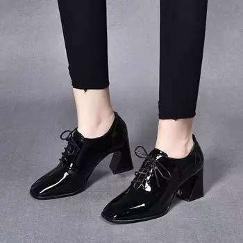 Новые однотонные простые модные удобные туфли на высоком каблуке весна-лето с перекрестными ремешками и квадратным носком на толстом каблуке элегантные женские туфли 35