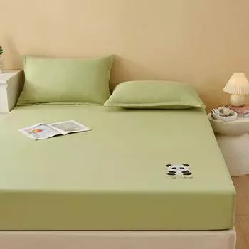 Новые однотонные простыни из выстиранного хлопка, изысканный комплект постельного белья из хлопка и льна с термоокрашенным изображением панды, чехол из трех предметов, наматрасник 90*200 +25cm