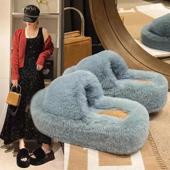 Новые однотонные пушистые тапочки на толстой подошве, женские однотонные утолщенные тапочки, модная домашняя одежда, пушистые тапочки на мягкой подошве 34 хаки