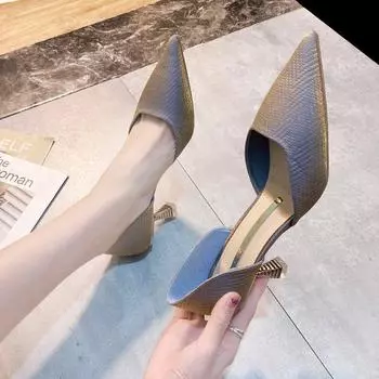 Новые однотонные туфли-лодочки на тонком высоком каблуке с острым носком для женщин, женская обувь ручной работы, повседневная элегантная модельная летняя обувь без шнуровки на мелком каблуке 34 чёрный