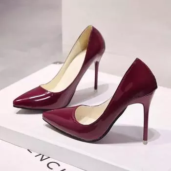 Новые однотонные туфли-лодочки женские туфли на высоком каблуке женские модные лакированные сексуальные туфли с острым носком на тонком каблуке свадебные туфли размер 44 34 чёрный