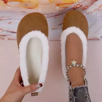 Новые однотонные замшевые туфли на плоской подошве с низким верхом из хлопка для женщин с зимним теплом, плюшевые туфли с закрытым носком 36 серый