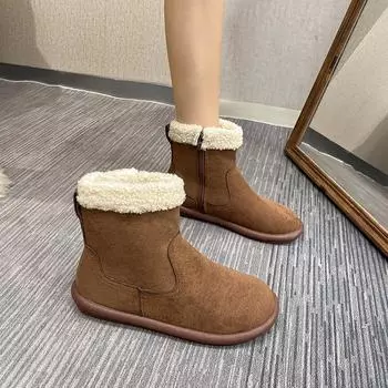 Новые однотонные женские ботильоны на открытом воздухе с боковой молнией, зимние 2024 года, высококачественные туфли с круглым носком для женщин Botines De Mujer 35 кофейный