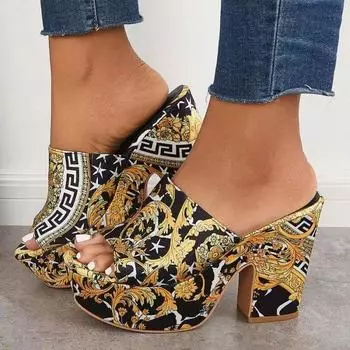 Новые однотонные женские туфли на круглом каблуке среднего размера с толстой пяткой, импортные, большие размеры, атласные, вышитые, с леопардовым принтом, на высоком каблуке, классные туфли 36 чёрный