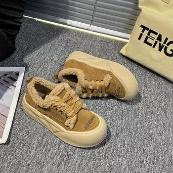 Новые однотонные зимние туфли для женщин, нескользящие, для улицы, мода 2024 года, высококачественные женские туфли из вулканизированной кожи Zapatillas Mujer 35 чёрный