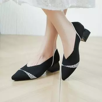 Новые офисные туфли на высоком каблуке для женщин, дышащие сетчатые туфли-лодочки, модные туфли на квадратном каблуке с острым носком для женщин 2024 Zapatos Mujer 35 чёрный