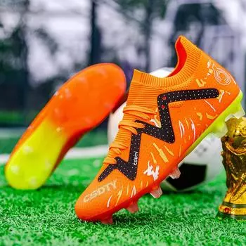 Новые оранжевые TF/FG мужские футбольные бутсы Turf Anti-Slip футзальные кроссовки женская спортивная обувь профессиональная футбольная обувь мужские кроссовки 35