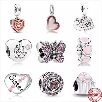 Новые оригинальные браслеты из серебра 925 пробы, подвеска в виде сердца с подвесками из бисера, подвески, серебряные бусы 925 пробы, браслет для женщин, изготовление ювелирных изделий