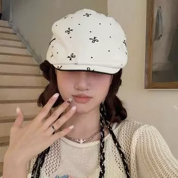 Новые оригинальные ретро-береты с принтом бантов для женщин, летние, осенние, дорожные, универсальные, повседневные, солнцезащитные, милые, передовые шляпы 56-58cm белый