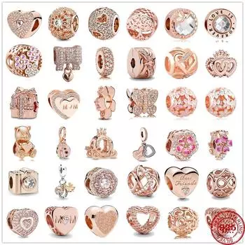 Новые оригинальные серебряные аксессуары 925 пробы кулон клипса роза бусина подходит шармы серебряный браслет 925 пробы ожерелье своими руками женские ювелирные изделия