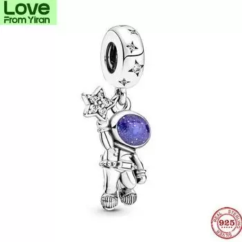 Новые оригинальные серебряные синие бусины-подвески в виде астронавта подходят для европейских модных браслетов-подвесок P866