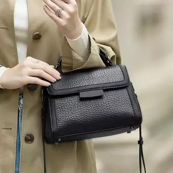 Новые оригинальные женские деловые сумки высокого класса из натуральной коровьей кожи первого слоя на одно плечо черного цвета