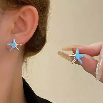 Новые оригинальные женские серьги-джокеры с синими глазурованными звездами неправильной формы и инкрустацией цирконом