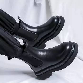 Новые осенне-зимние ботинки челси в английском стиле на толстой подошве средней высоты для мужчин, туфли на платформе, мужские плюшевые утепленные ботильоны 38 чёрный