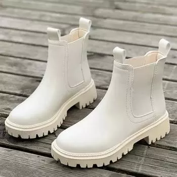 Новые осенне-зимние ботинки челси женские на платформе черные бежевые ботильоны женские меховые короткие массивные панк-готические туфли 35-40 35