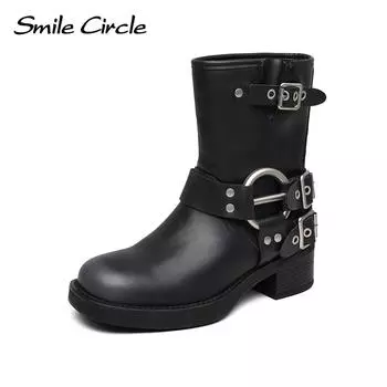 Новые осенне-зимние ботинки с металлической пряжкой, женские ботинки, винтажные универсальные ковбойские ботинки в британском стиле, женские ботинки Wind Rider 35 чёрный