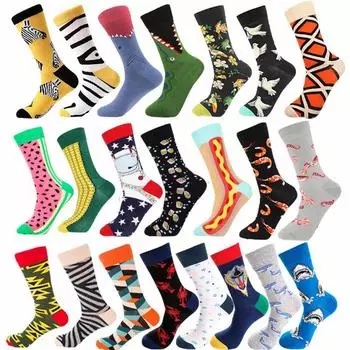 Новые осенне-зимние хлопковые носки для мужчин и женщин, модные трендовые носки, крутые носки с рисунками животных и фруктов One size