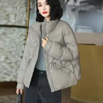 Новые осенне-зимние куртки для женщин с воротником-стойкой, белая куртка на утином пуху, сверхлегкая ветрозащитная парка с перьями, женское стеганое пальто S чёрный