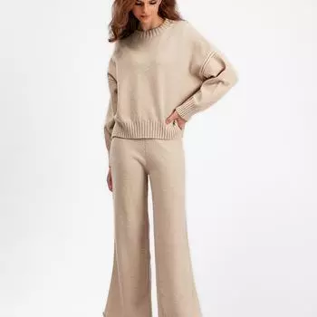 Новые осенне-зимние модные повседневные трикотажные брюки для костюма, женские свободные свитера, брюки с широкими штанинами, костюм-двойка one size fits all розовый