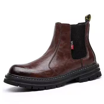 Новые осенне-зимние мотоциклетные ботинки мужские модные кожаные с флисом теплые рабочие ботинки ретро-платформа ботинки Челси D312 37 чёрный