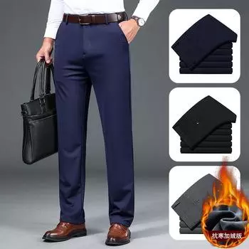 Новые осенне-зимние мужские бархатные деловые брюки, облегающие эластичные прямые брюки с ощущением висения, модные и универсальные брюки 29 темно-синий