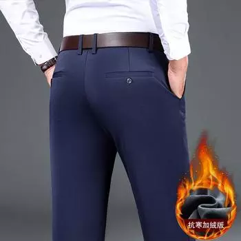 Новые осенне-зимние мужские бархатные деловые брюки, облегающие эластичные прямые брюки с ощущением висения, модные и универсальные брюки 29 чёрный