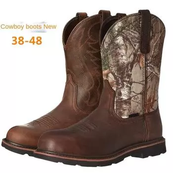 Новые осенне-зимние мужские ковбойские сапоги в стиле вестерн с вышивкой в стиле ретро с элементами дерева, мужские сапоги EUR 38-48 38