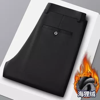 Новые осенне-зимние мужские плюшевые теплые деловые брюки, профессиональные прямые свободные эластичные длинные брюки 29 темно-синий