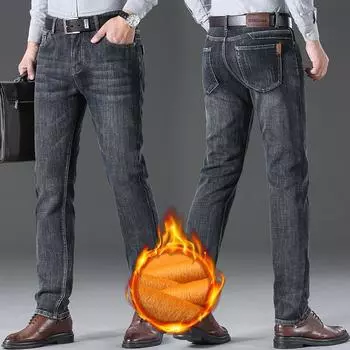Новые осенне-зимние мужские утепленные и утолщенные джинсы, эластичные узкие прямые универсальные джинсовые брюки 28