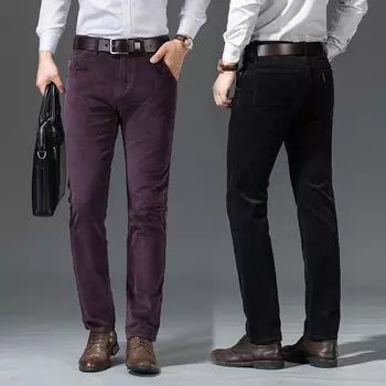 Новые осенне-зимние мужские вельветовые повседневные эластичные свободные прямые брюки, деловые трендовые модные брюки больших размеров 28 чёрный