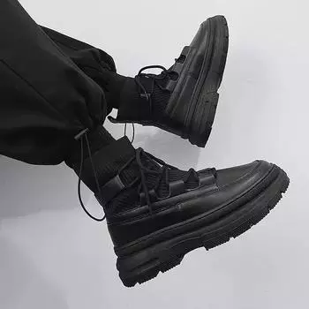 Новые осенне-зимние носки, ботинки, мужские ботильоны, черные туфли на платформе для мужчин, меховые, массивные, панк, мотоциклетные ботинки, готические туфли 39