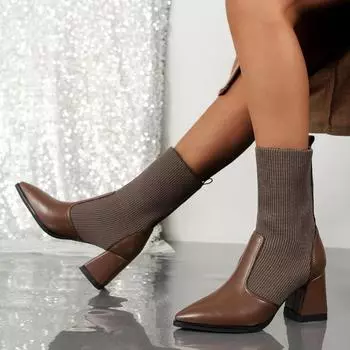 Новые осенне-зимние новые носки по щиколотку обувь женская мода большие вязаные короткие сапоги женские туфли на высоком каблуке Botas De Mujer 35 чёрный