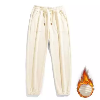 Новые осенне-зимние однотонные флисовые брюки, утепленные флисовые брюки, мужские повседневные брюки большого размера, S-5XL XXXL абрикосовый