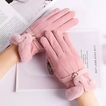 Новые осенне-зимние перчатки женские плюс бархатная подкладка теплые с сенсорным экраном от холода студенческие корейские милые для велоспорта на открытом воздухе. average size