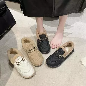 Новые осенне-зимние плюшевые повседневные туфли-бобы с круглым носком, теплая обувь для мам на плоской подошве, хлопковые туфли на мягкой подошве для женщин 36 хаки