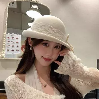 Новые осенне-зимние шерстяные береты шляпа для женщин ретро кружевные банты панамы модные японские женские весенние восьмиугольные шапки для улицы One Size