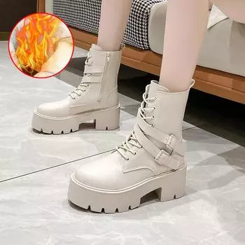 Новые осенне-зимние средние ботинки модные на шнуровке с молнией Botas Mujer спортивные ботинки челси на толстой подошве повседневная женская обувь 35