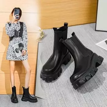 Новые осенне-зимние женские ботильоны, модные, с круглым носком, женские, повседневные, короткие, с толстой подошвой, туфли «Челси» 35