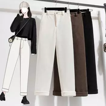 Новые осенне-зимние женские брюки больших размеров, свободные повседневные толстые хлопковые вельветовые длинные брюки, однотонные A S коричневый