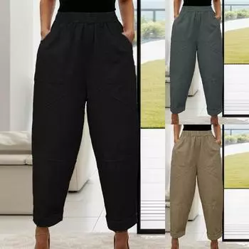 Новые осенне-зимние женские модные однотонные повседневные брюки с карманами L чёрный