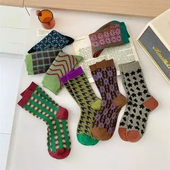 Новые осенне-зимние женские носки, хлопковые вязаные японские модные эластичные длинные носки для девочек, женские винтажные носки в стиле Харадзюку в стиле ретро