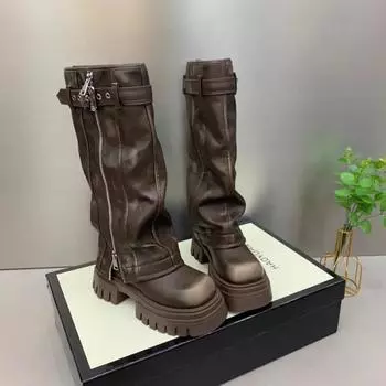 Новые осенне-зимние женские сапоги на плоской подошве с длинным каблуком из высококачественной кожи, женские повседневные сапоги до колена, элегантные модные женские сапоги 35