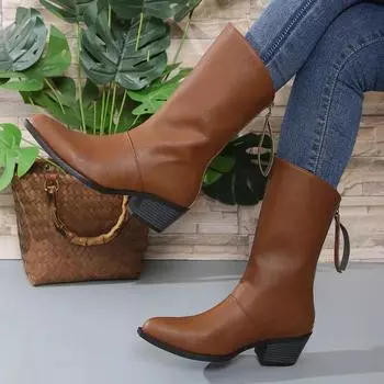 Новые осенне-зимние женские сапоги с круглым носком и толстым каблуком, ботинки в стиле вестерн, ботинки Zapatos De Mujer, ботильоны из натуральной кожи 36