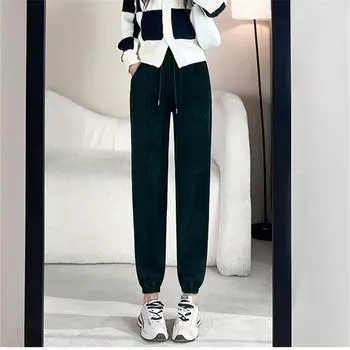 Новые осенне-зимние женские шаровары, повседневные брюки, эстетические женские свободные модные брюки на шнурке, женские однотонные простые корейские брюки S абрикосовый