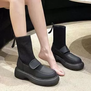 Новые осенние белые сапоги до середины икры 2025 года, женская обувь, модные ботинки на платформе с круглым носком, толстая подошва, резиновые женские однотонные боты без застежек 35