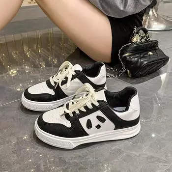 Новые осенние черно-белые туфли с пандой, женские кожаные туфли-лодочки на плоской подошве в тон, женские повседневные кроссовки, женские кроссовки 35